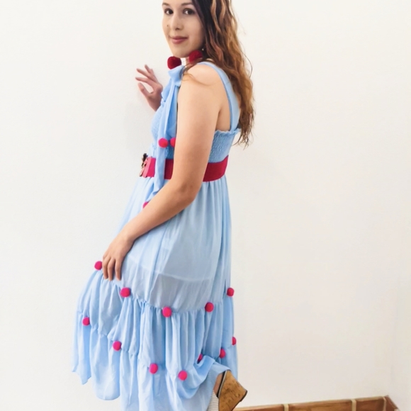 NWT Summer Pom Pom Beach Vacation Maxi Dress S: Small-Medium - Picture 5 of 13